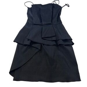 Let's Fashion Black Tiered Peplum Cocktail Dress Spaghetti Strap Sz M  Party